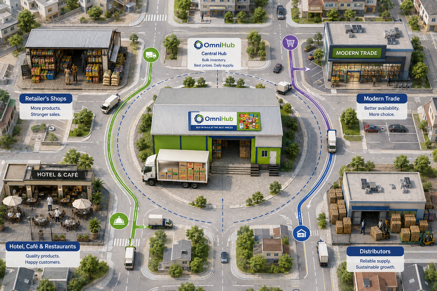 OmniHub central hub connecting retailers, modern trade, hospitality and distribution partners